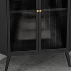 Modern Black Stone Top Corner Cabinet with Fluted Glass Door