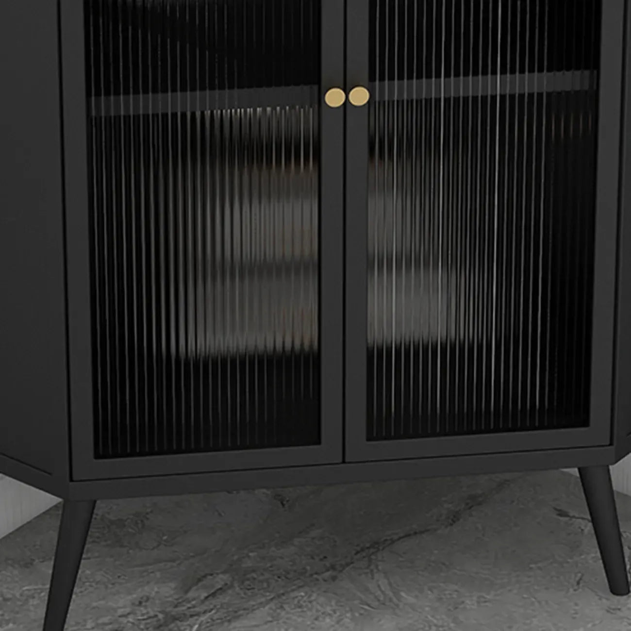Modern Black Stone Top Corner Cabinet with Fluted Glass Door