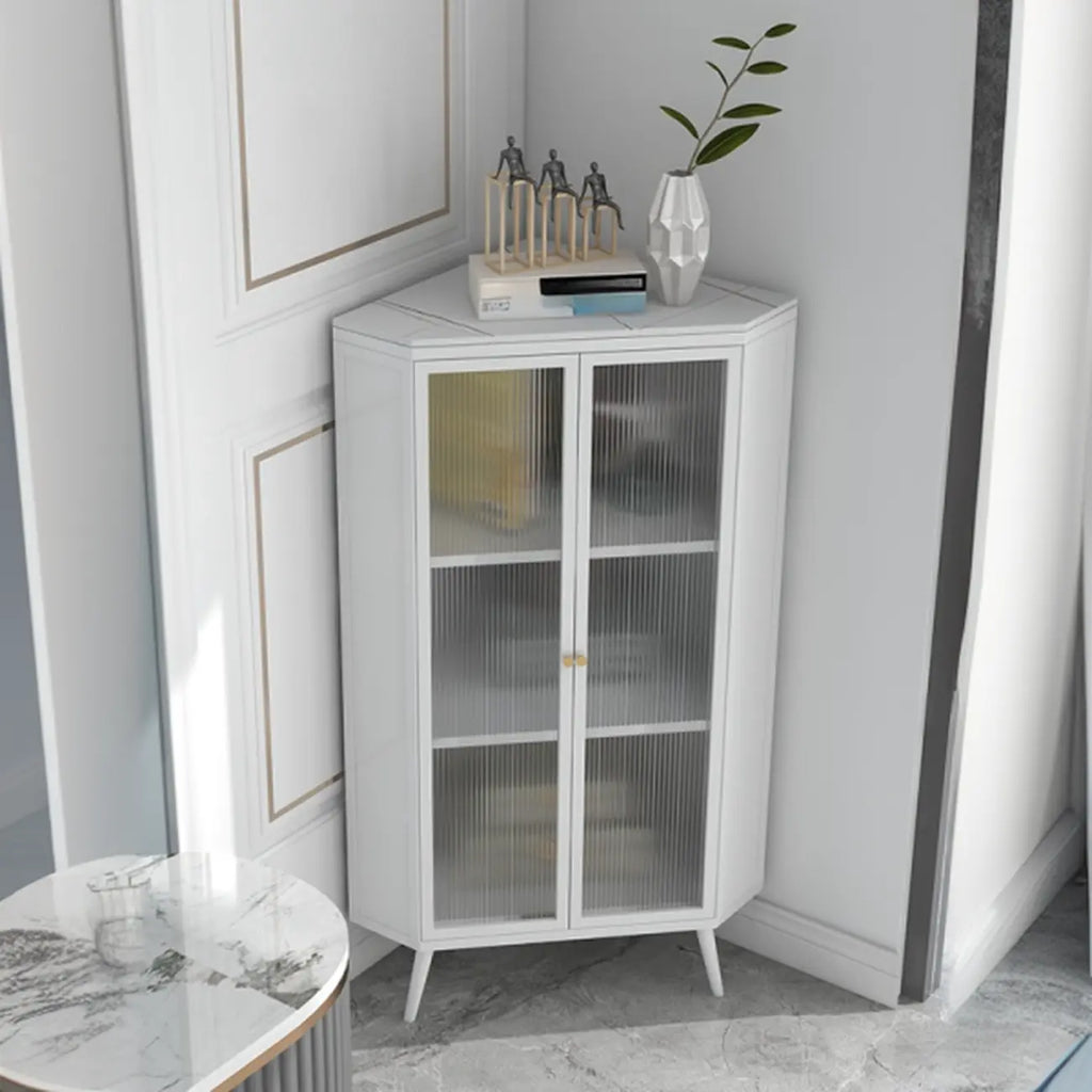 Modern Black Stone Top Corner Cabinet with Fluted Glass Door