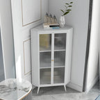 Modern Black Stone Top Corner Cabinet with Fluted Glass Door