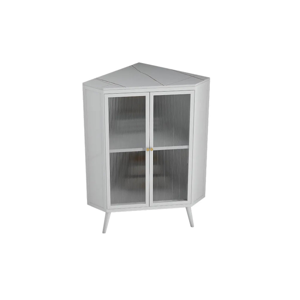 Modern Black Stone Top Corner Cabinet with Fluted Glass Door