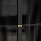 Modern Black Stone Top Corner Cabinet with Fluted Glass Door