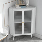 Modern Black Stone Top Corner Cabinet with Fluted Glass Door