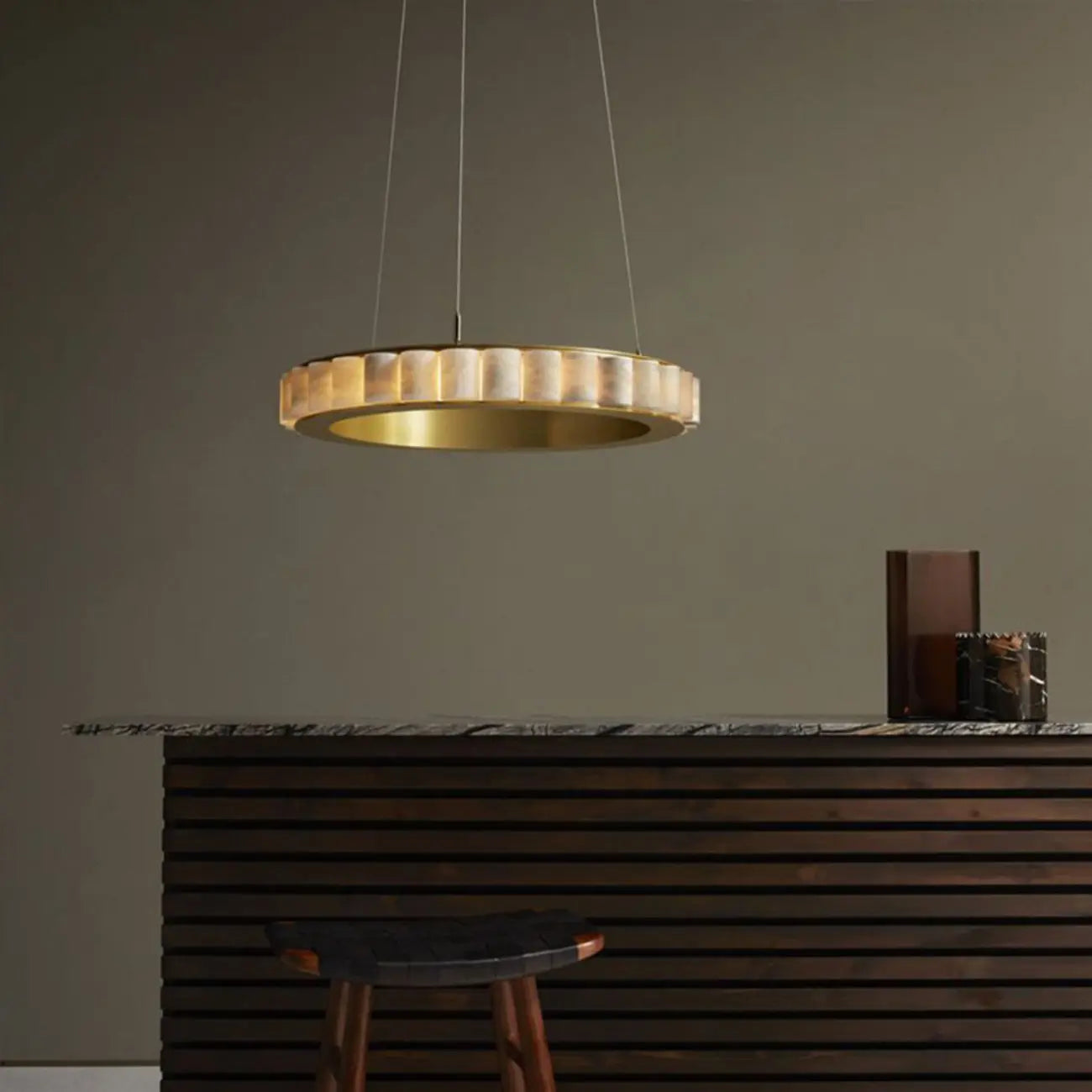 Circular 2-layer Modern Alabaster Steel Pendant Chandelier