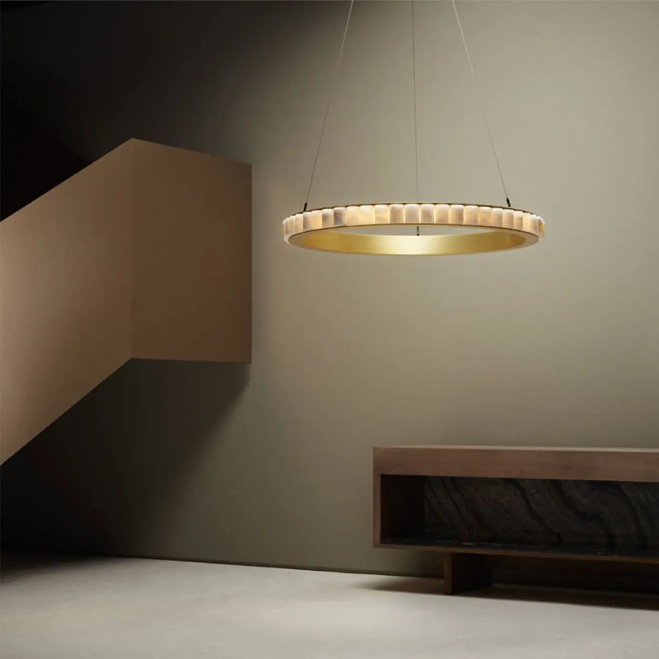 Circular 2-layer Modern Alabaster Steel Pendant Chandelier