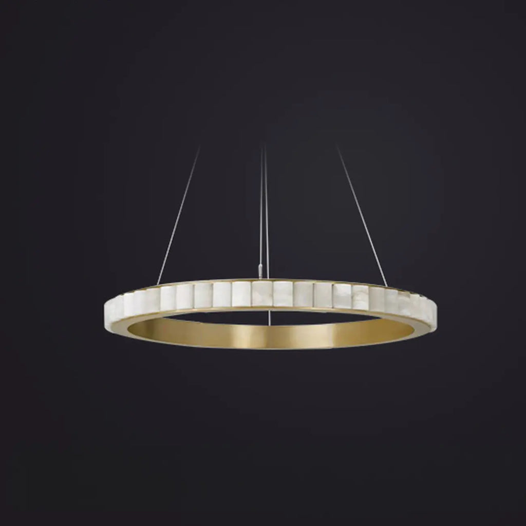 Circular 2-layer Modern Alabaster Steel Pendant Chandelier