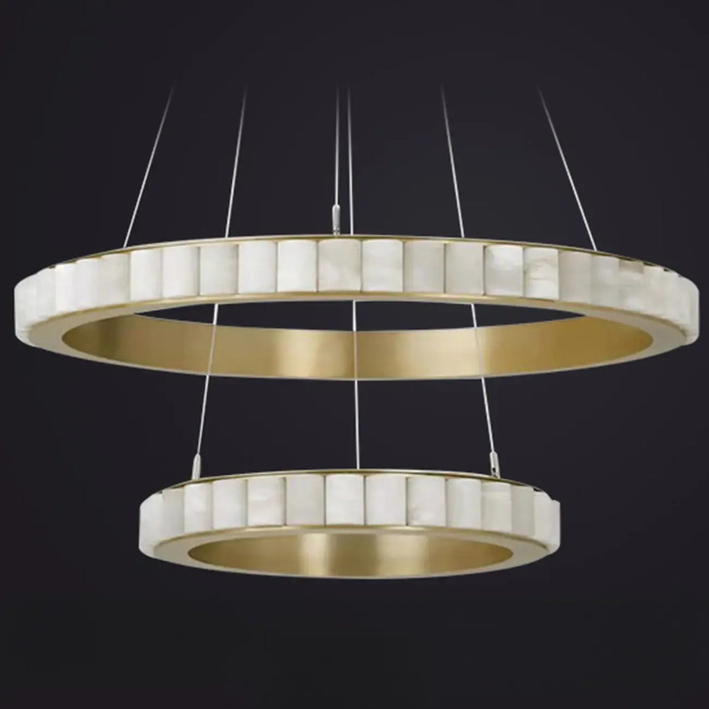 Circular 2-layer Modern Alabaster Steel Pendant Chandelier