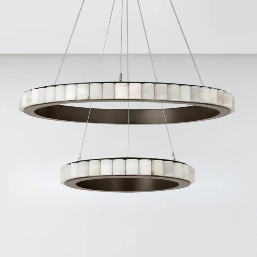 Circular 2-layer Modern Alabaster Steel Pendant Chandelier