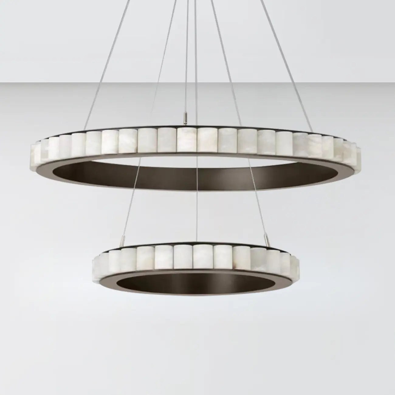 Circular 2-layer Modern Alabaster Steel Pendant Chandelier
