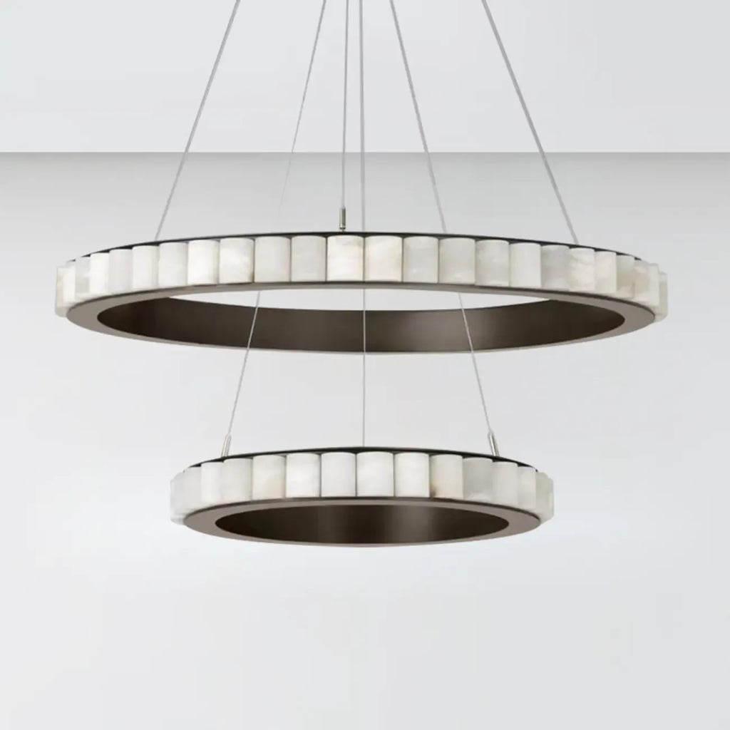 Circular 2-layer Modern Alabaster Steel Pendant Chandelier