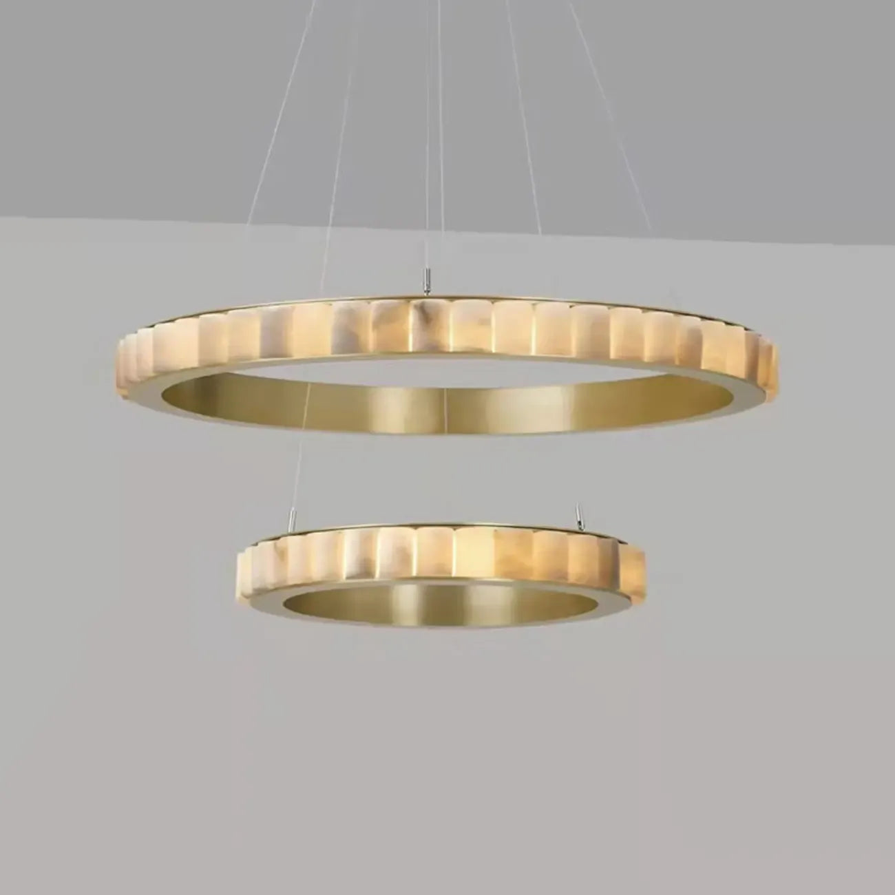 Circular 2-layer Modern Alabaster Steel Pendant Chandelier