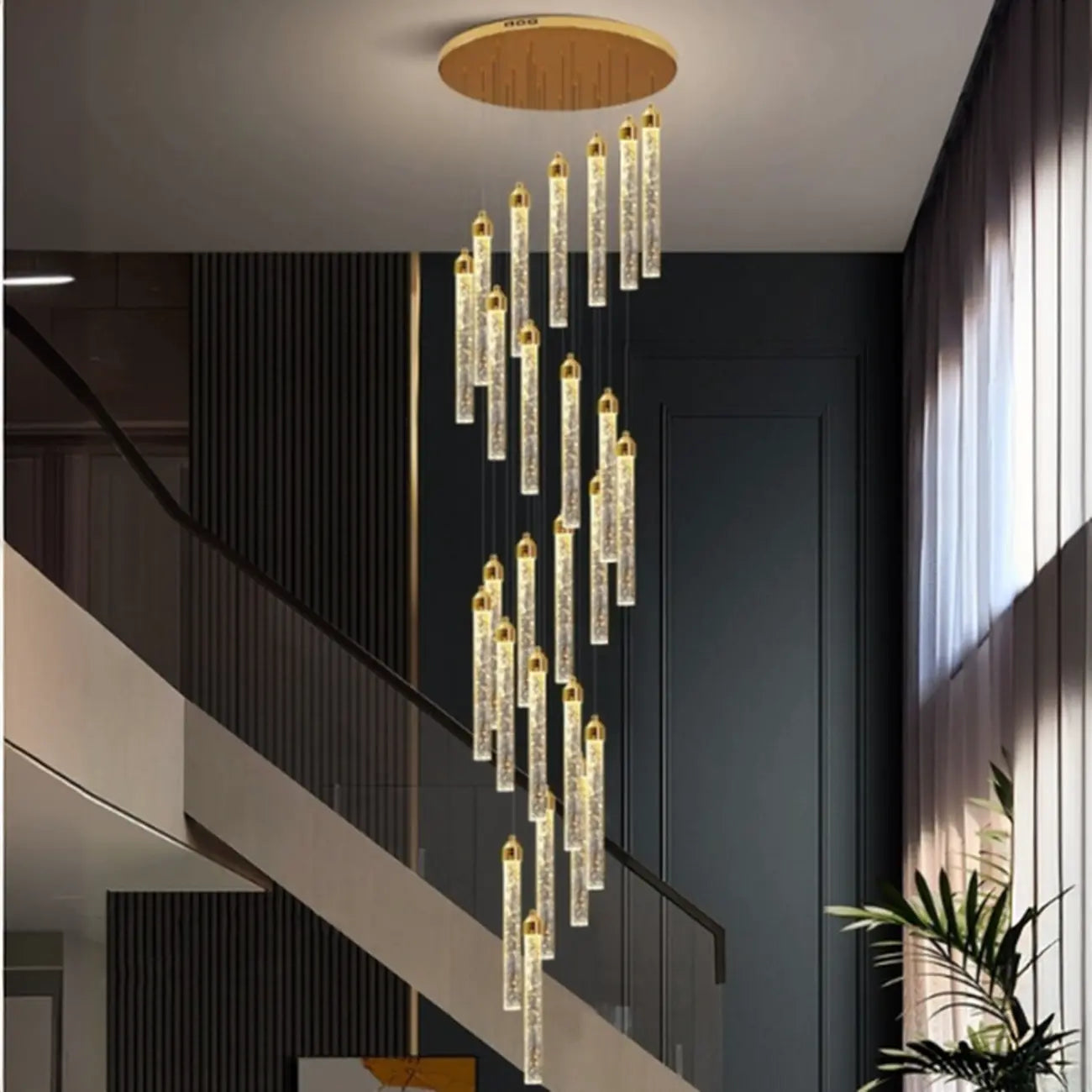 Modern Spiral Crystal Gold LED Chandelier Pendant Light