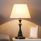 Vintage LED Table Lamp with Fabric Shade, Black Metal Base