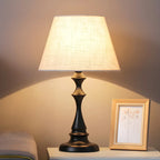 Vintage LED Table Lamp with Fabric Shade, Black Metal Base
