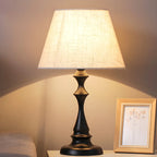 Vintage LED Table Lamp with Fabric Shade, Black Metal Base