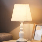 Vintage LED Table Lamp with Fabric Shade, Black Metal Base