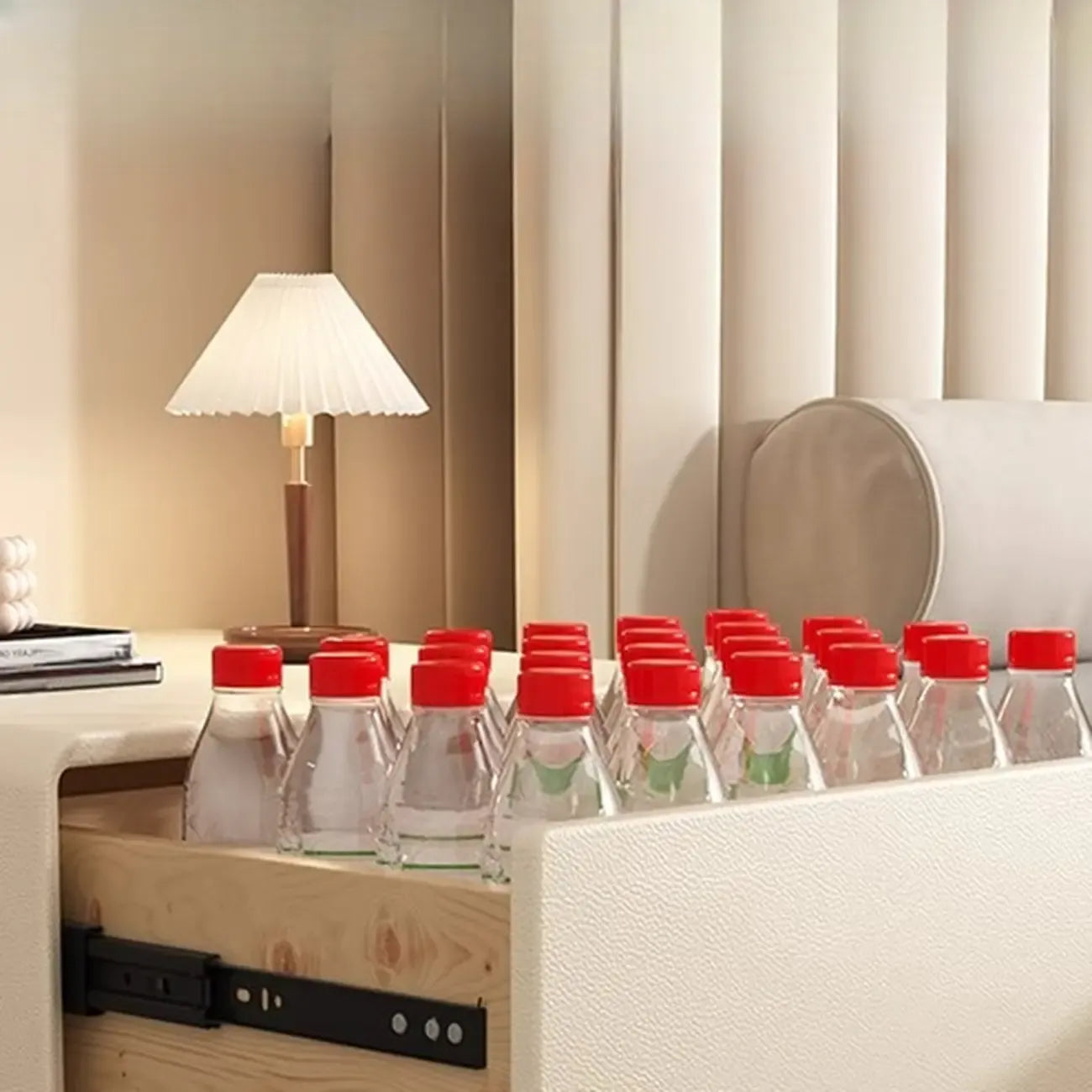 Compact Faux Leather Top Drawer Storage Nightstand