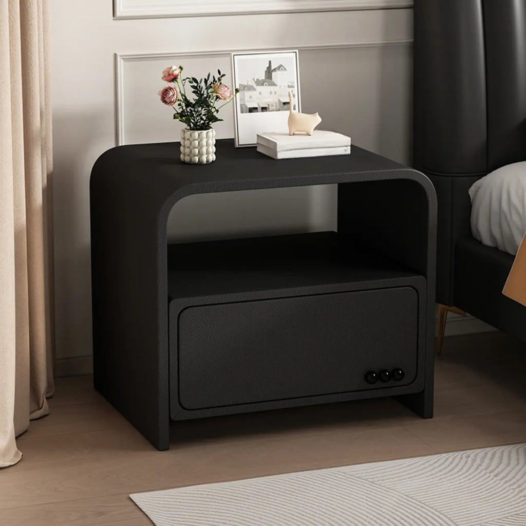 Elegant Modern White Faux Leather Wood Drawer Nightstand