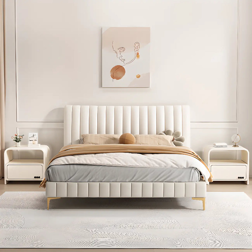 Elegant Modern White Faux Leather Wood Drawer Nightstand