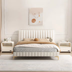 Elegant Modern White Faux Leather Wood Drawer Nightstand