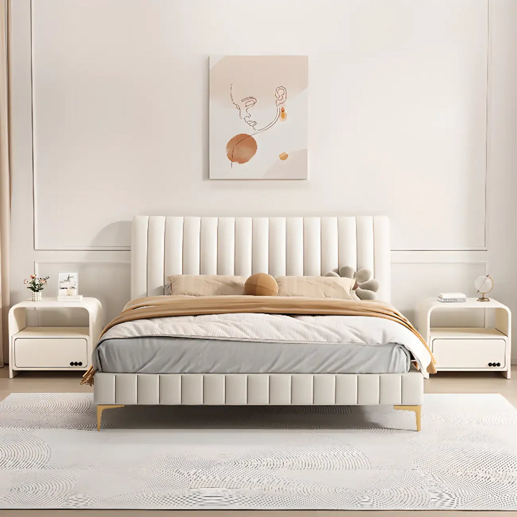 Elegant Modern White Faux Leather Wood Drawer Nightstand