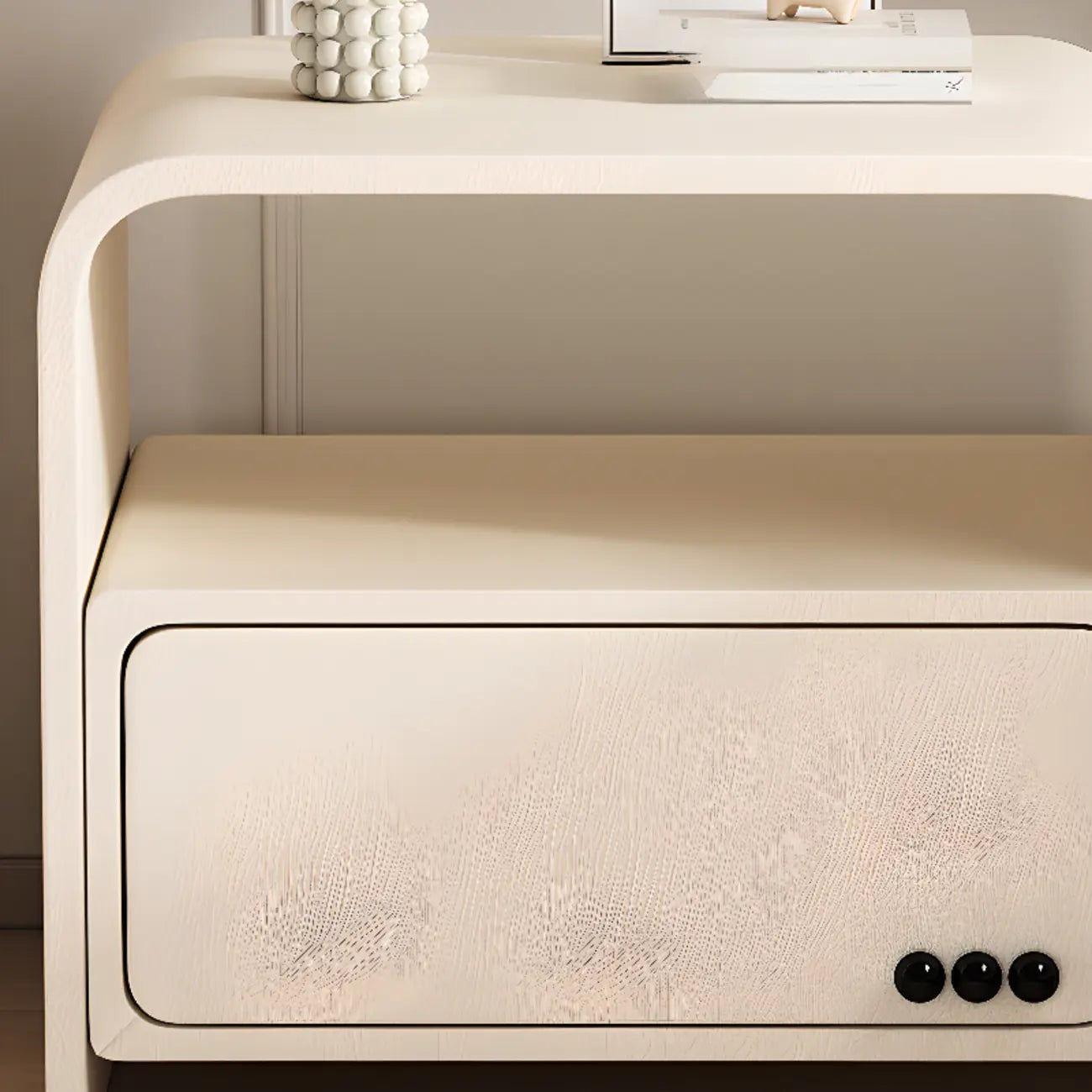 Elegant Modern White Faux Leather Wood Drawer Nightstand