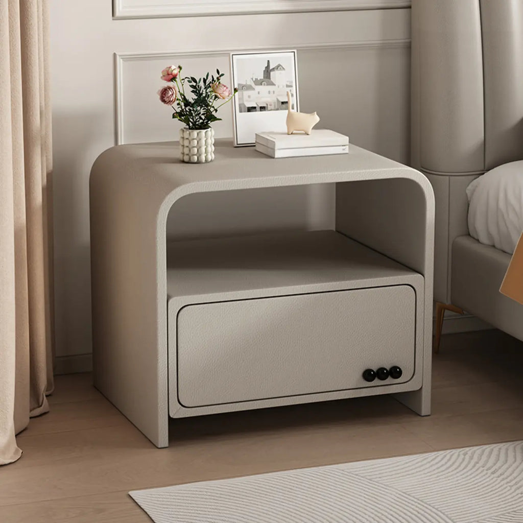 Elegant Modern White Faux Leather Wood Drawer Nightstand