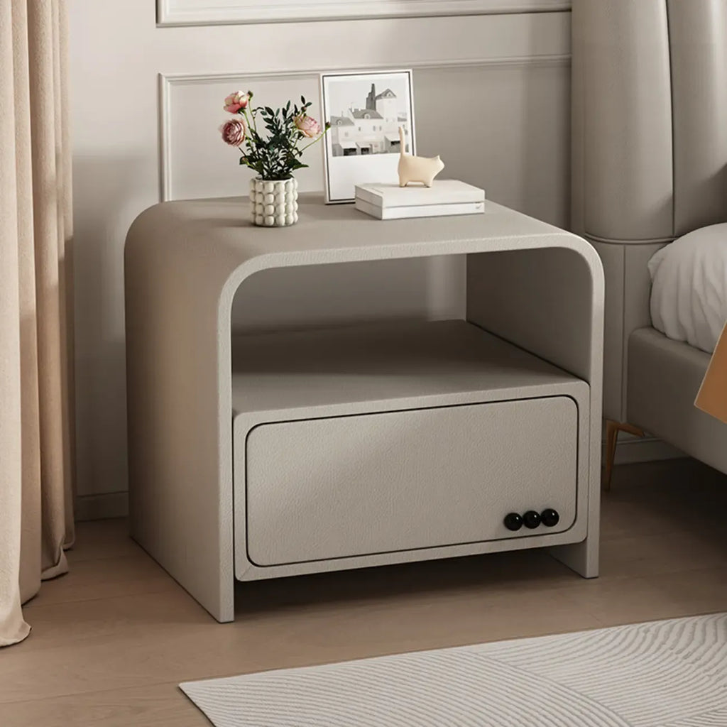 Elegant Modern White Faux Leather Wood Drawer Nightstand