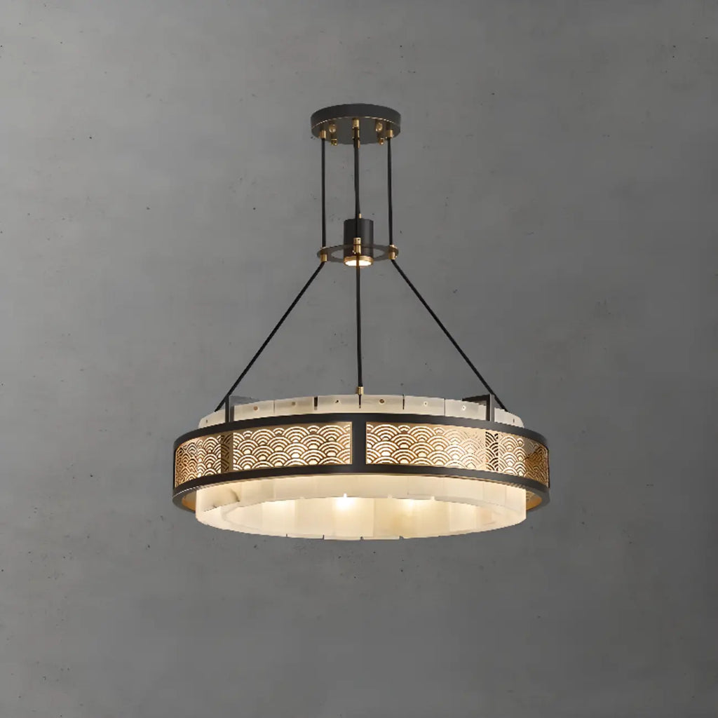 Black Metal Circle Stone Shade Modern Pendant Chandelier
