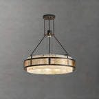 Black Metal Circle Stone Shade Modern Pendant Chandelier