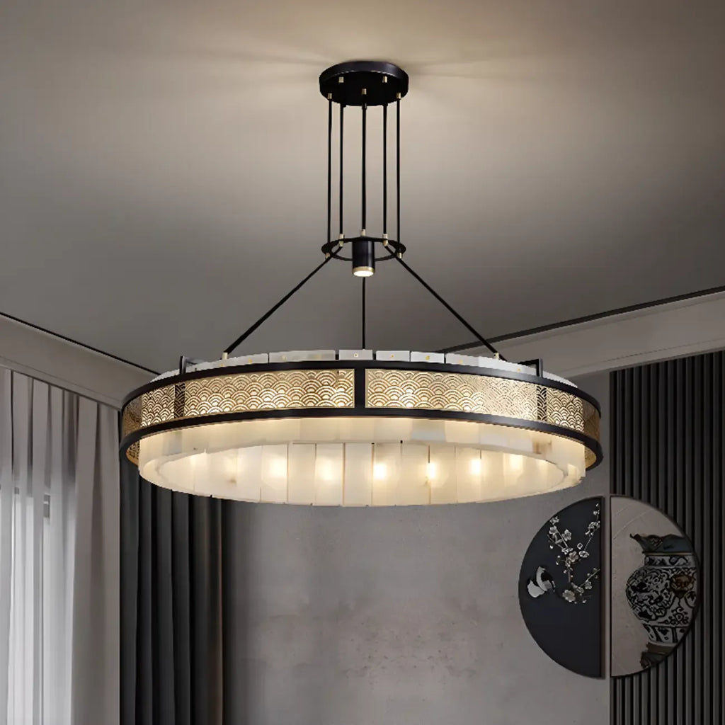 Black Metal Circle Stone Shade Modern Pendant Chandelier