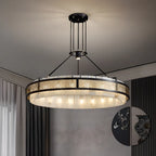 Black Metal Circle Stone Shade Modern Pendant Chandelier