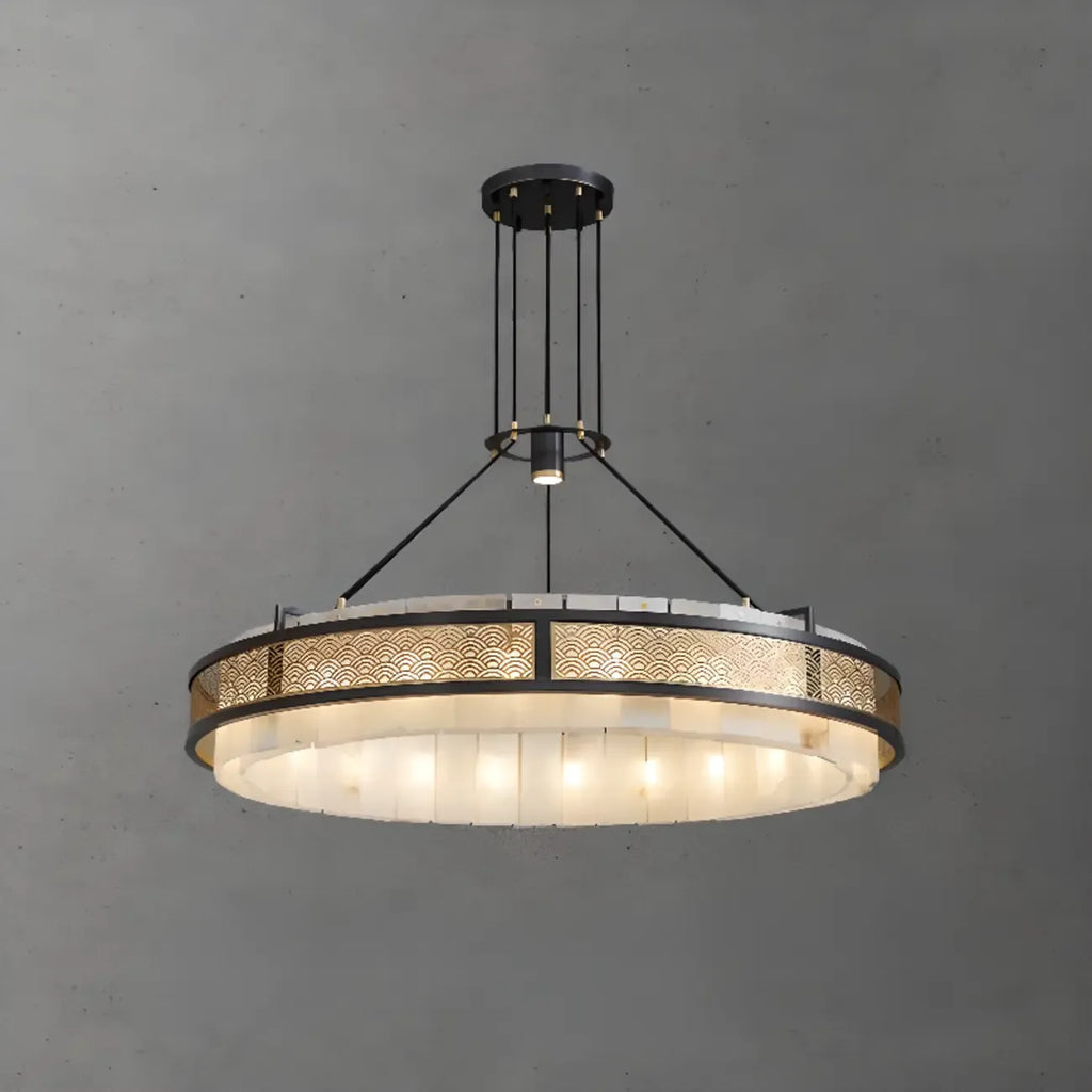 Black Metal Circle Stone Shade Modern Pendant Chandelier