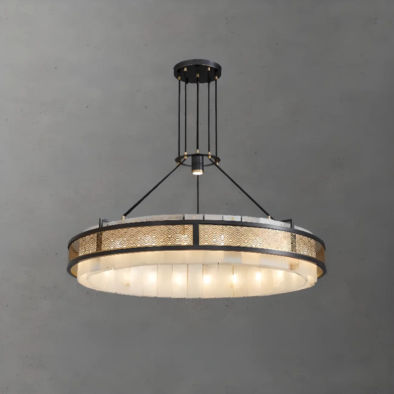 Black Metal Circle Stone Shade Modern Pendant Chandelier