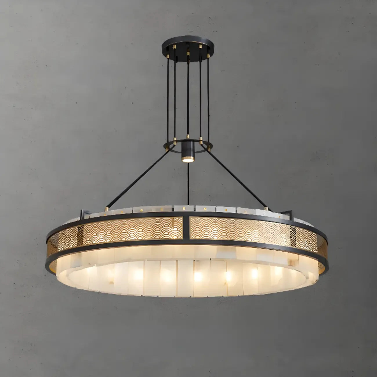 Black Metal Circle Stone Shade Modern Pendant Chandelier