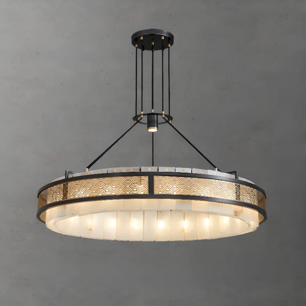 Black Metal Circle Stone Shade Modern Pendant Chandelier