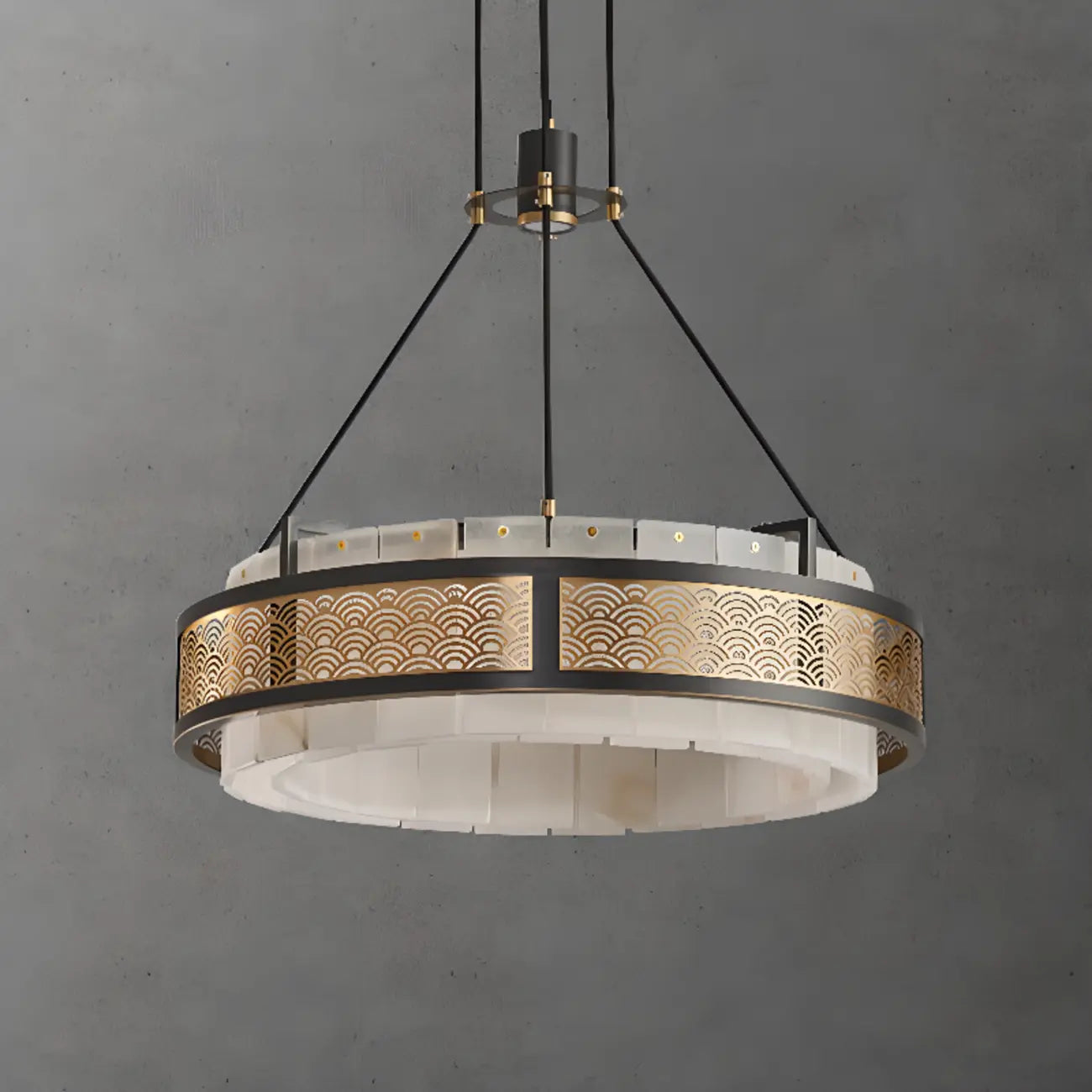 Black Metal Circle Stone Shade Modern Pendant Chandelier