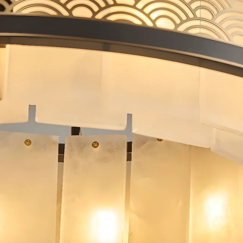 Black Metal Circle Stone Shade Modern Pendant Chandelier