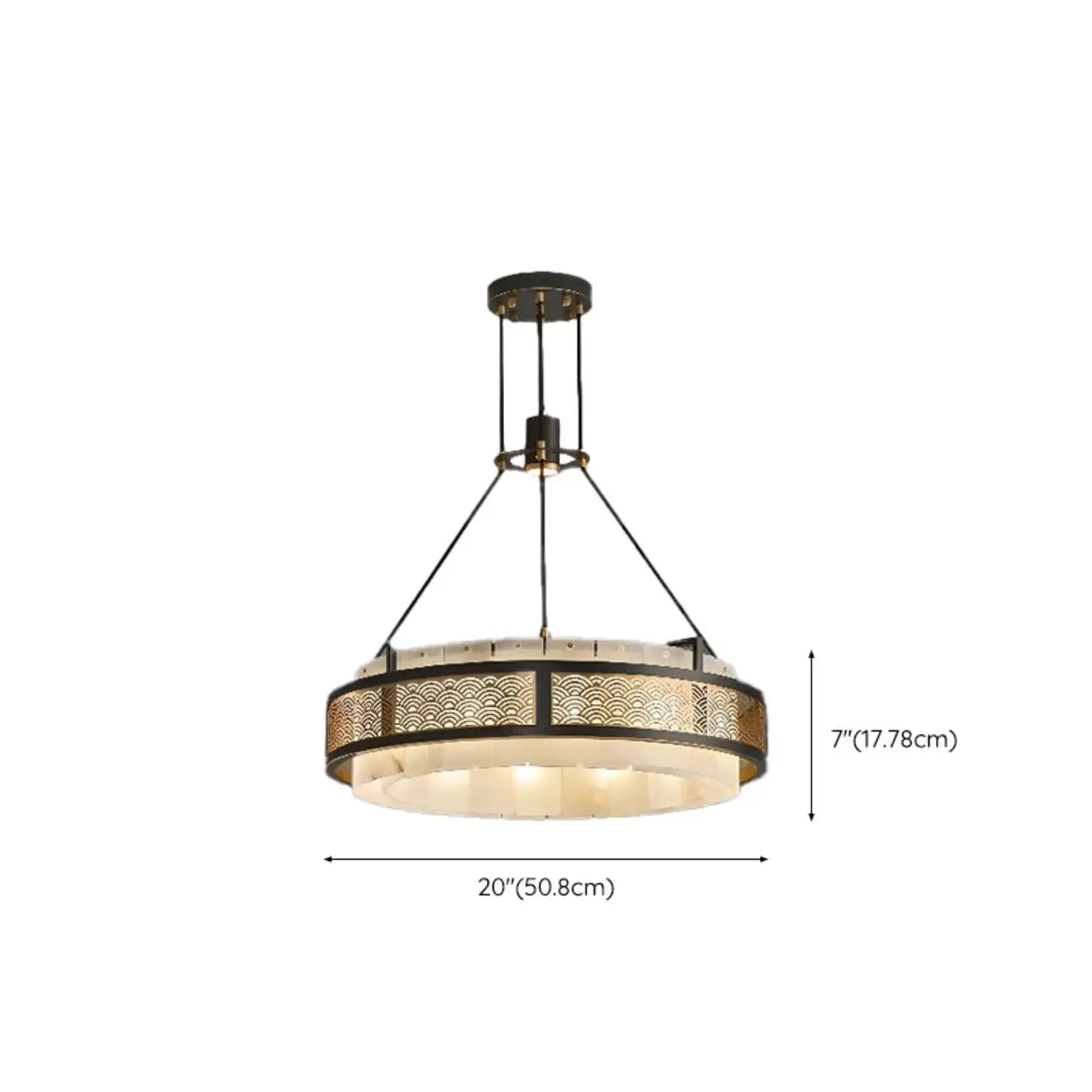 Black Metal Circle Stone Shade Modern Pendant Chandelier