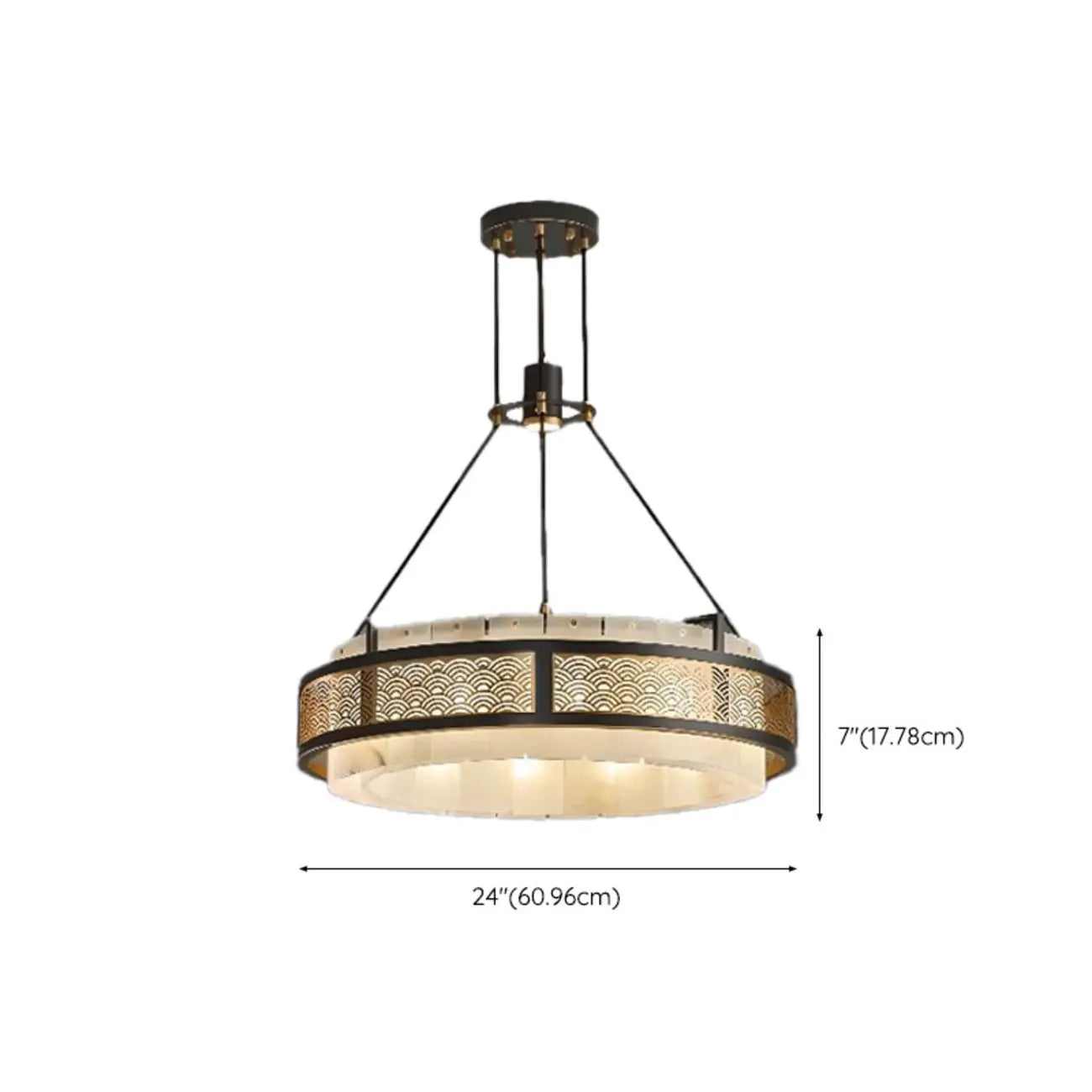 Black Metal Circle Stone Shade Modern Pendant Chandelier