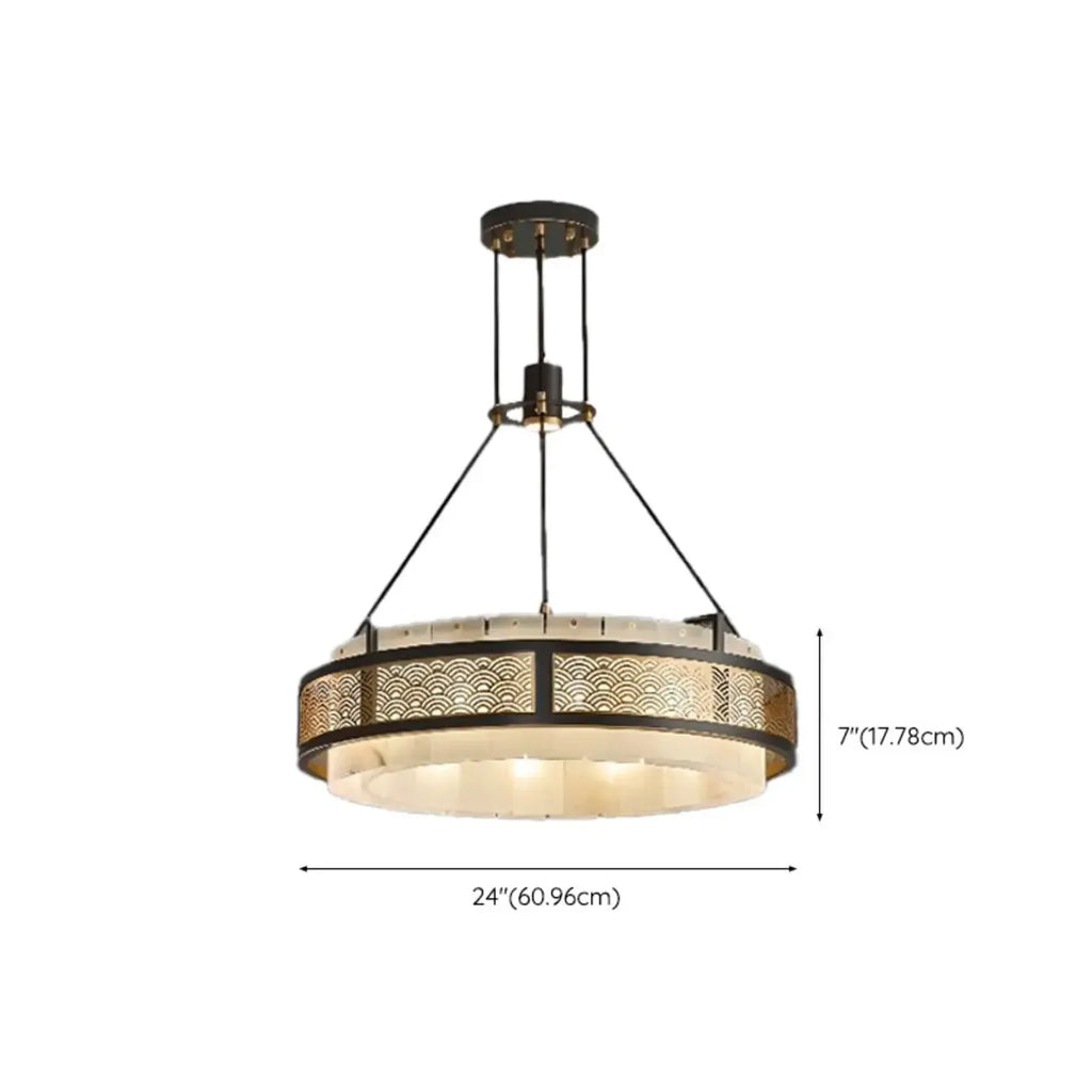 Black Metal Circle Stone Shade Modern Pendant Chandelier