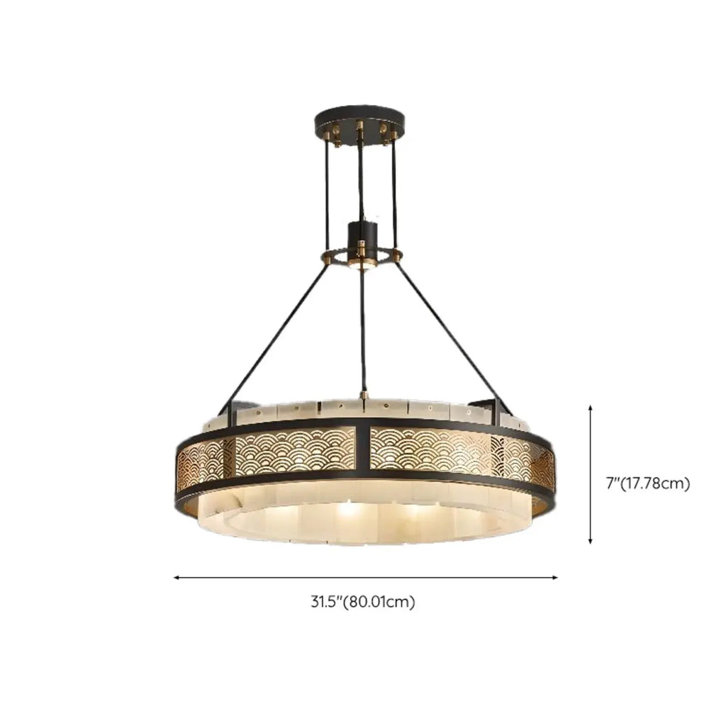 Black Metal Circle Stone Shade Modern Pendant Chandelier