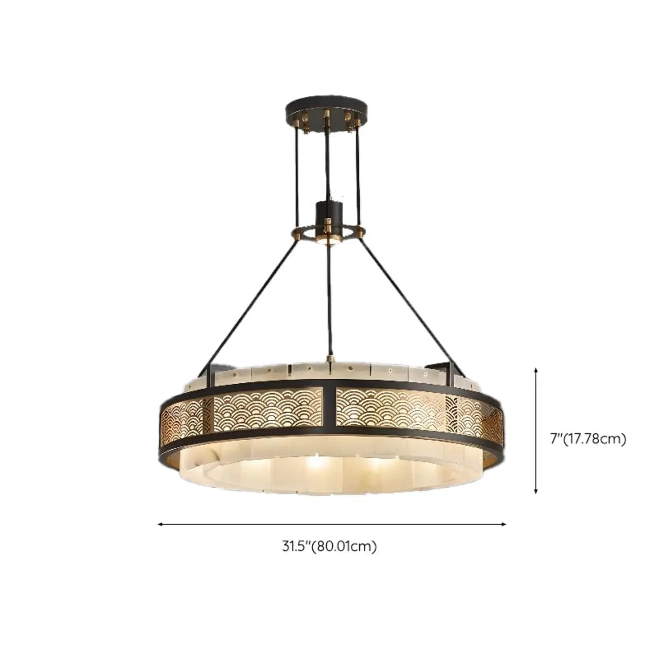 Black Metal Circle Stone Shade Modern Pendant Chandelier