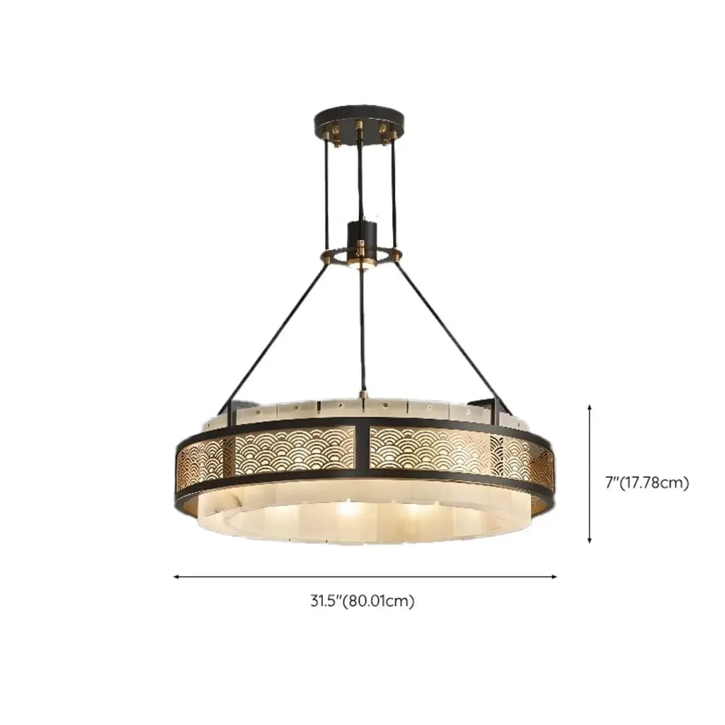 Black Metal Circle Stone Shade Modern Pendant Chandelier