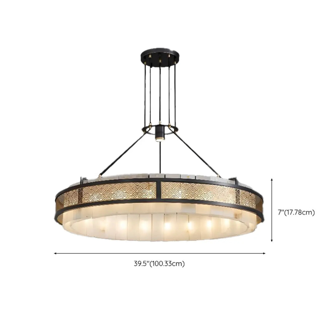 Black Metal Circle Stone Shade Modern Pendant Chandelier