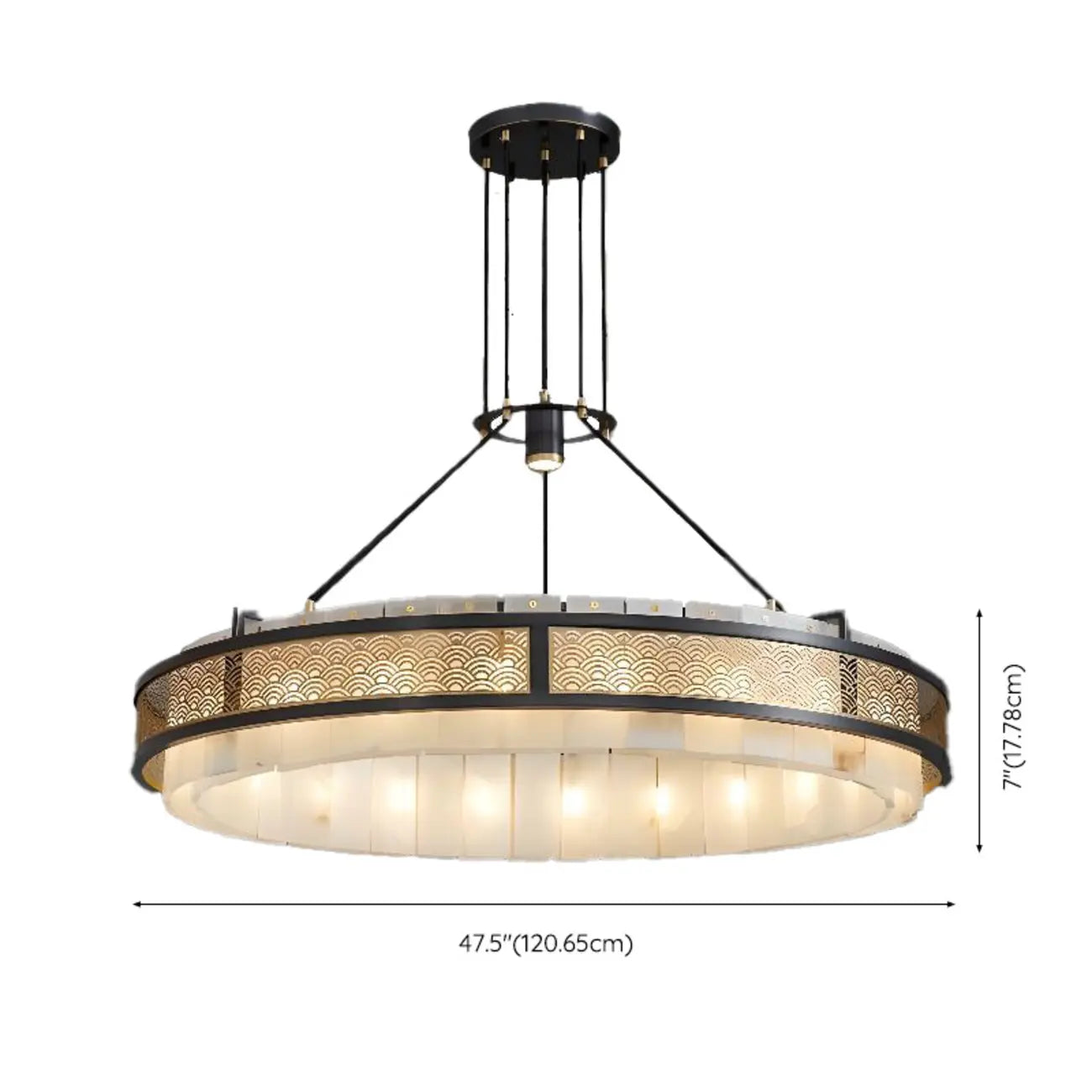 Black Metal Circle Stone Shade Modern Pendant Chandelier