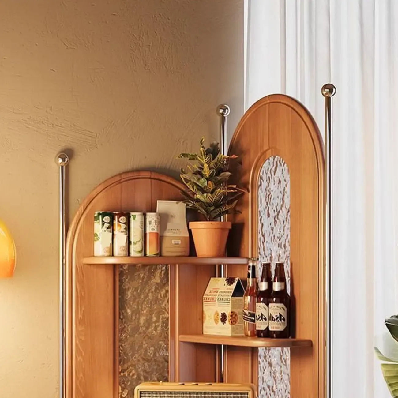 Vintage Brown Silver Corner Decorative Display Bedroom Cabinet