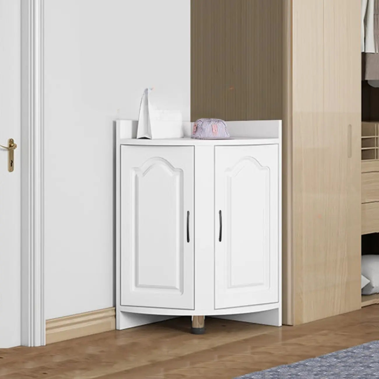 Modern Small White Wood Corner Storage Cabinet