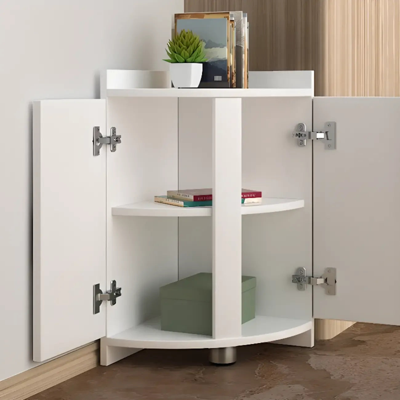 Modern Small White Wood Corner Storage Cabinet
