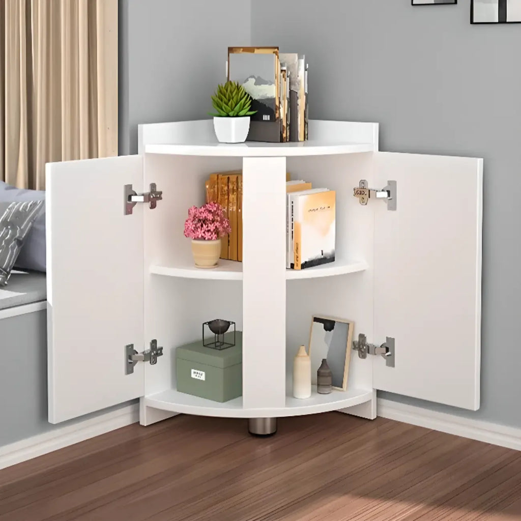 Modern Small White Wood Corner Storage Cabinet
